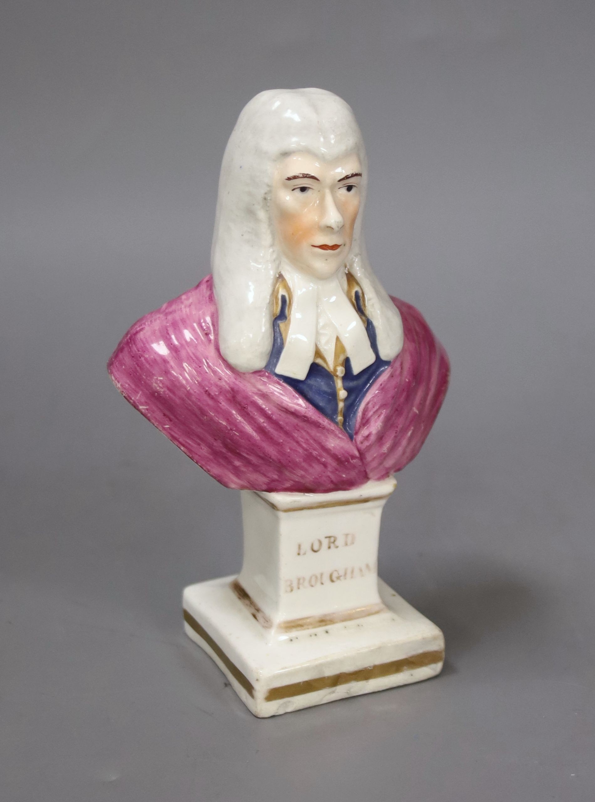 A Staffordshire earthenware portrait bust of Lord Brougham, c.1832, (restored) 14.5cm